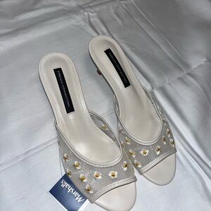 French Connection Cream Mules with Pearl Embellishments